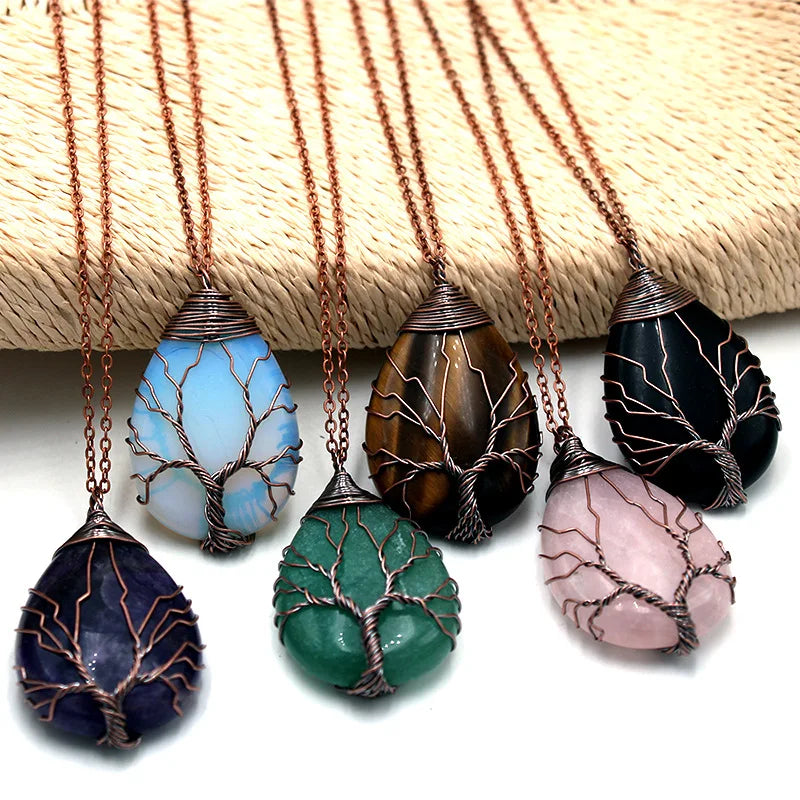 100% Natural Stone Tree of Life Quartz Pendant Crystal Pendant Raw Stone Jewelry Gemstone Necklace Pendants Jewelry