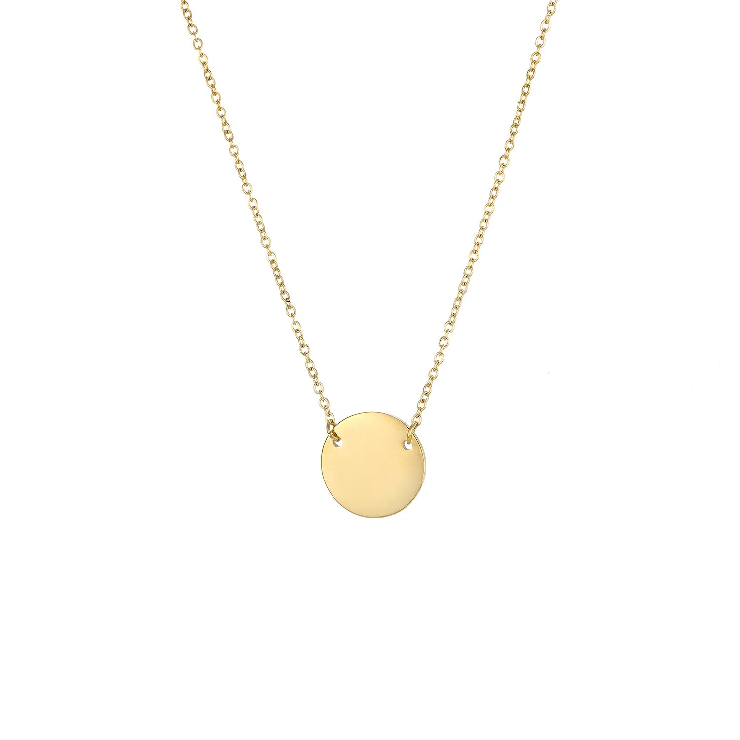 EManco Trendy Minimalist Stainless Steel Round Pendant Necklace with Link Chain Non-Tarnish 14K Gold Plated