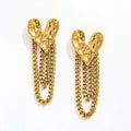 18K Gold Plated Irregular Heart Lava Chain Tassel Stud Earring for Women Stainless Steel Fashion Jewelry