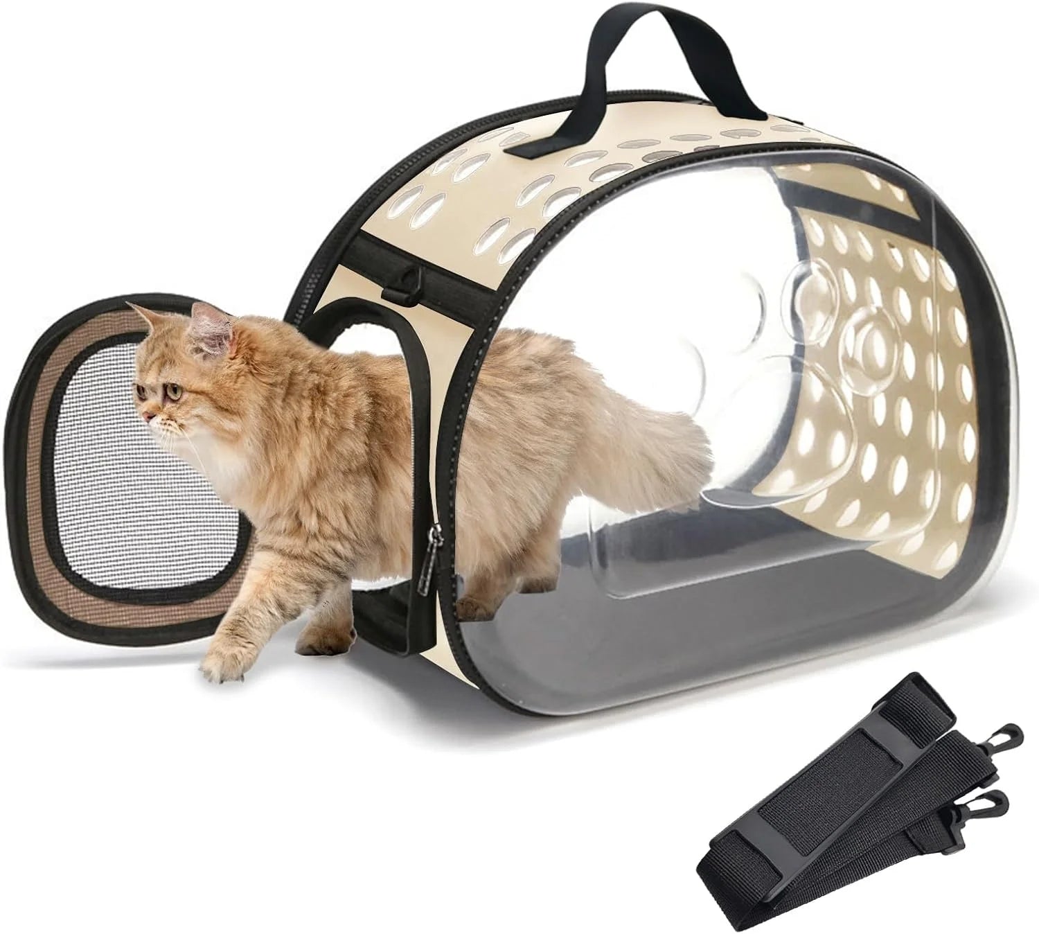 Transparent Foldable Outdoor Pet Travel Carrier Bag for Dog Cat Crossbody Portable Breathable Collapsible Travel Cat Carrier Bag