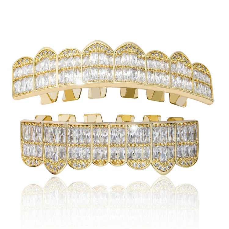 2022 Hip Hop Bling Rapper Jewelry Iced Out CZ Cubic Zirconia Teeth Grillz Dental Mouth Punk Teeth Grillz Piercing Body Jewelry
