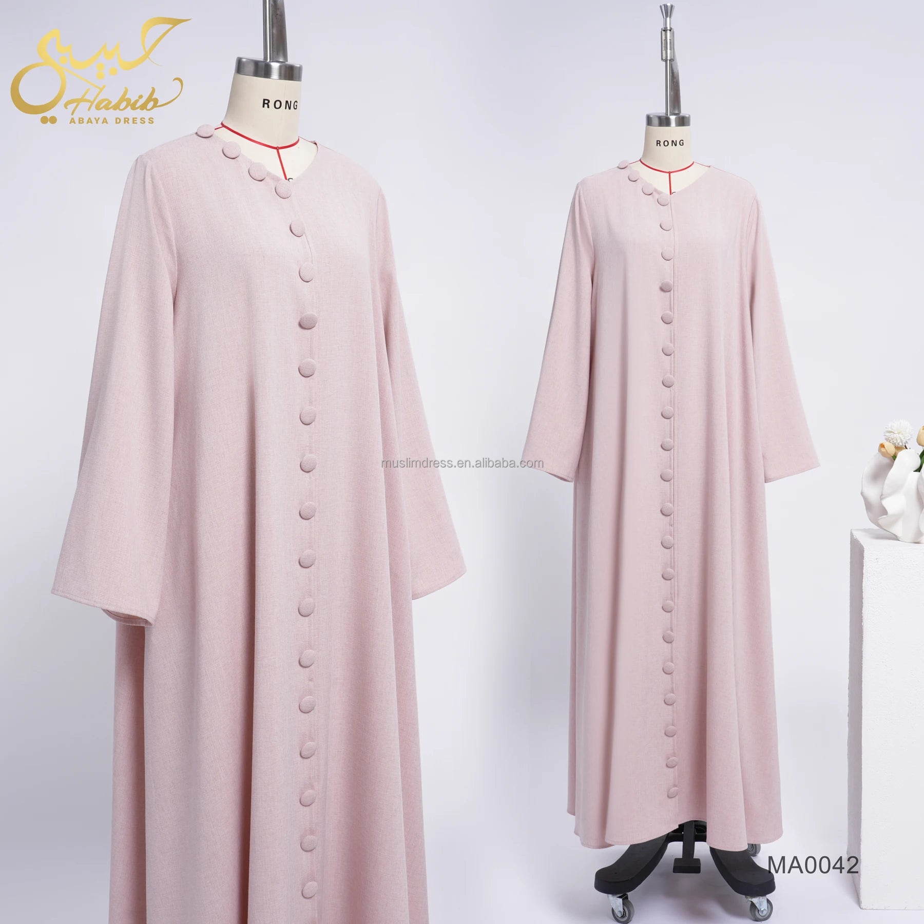For 2026 Simple Front Buttons Breathable Polyester Open Abaya Wholesale Muslim Women's Islamic Clothing