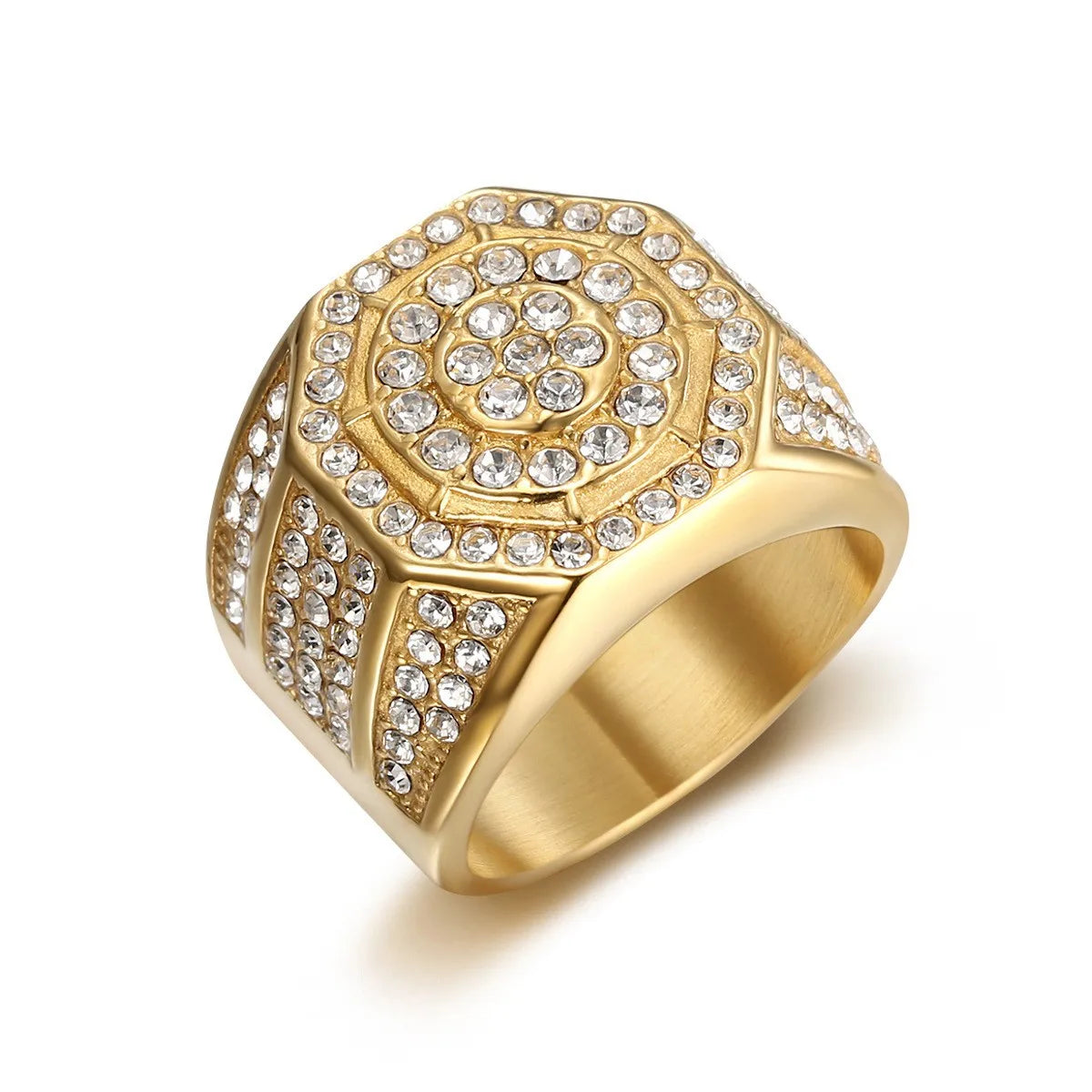 Fenyi Wholesale Fashion European and American Hot Selling Luxury Hip Hop Steel Titanium Octagonal Diamond Ring for Men
