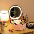 2023 New Product Round Cosmetic Organizer Storage Bag Makeup Box Makeup Case With Led Mirror