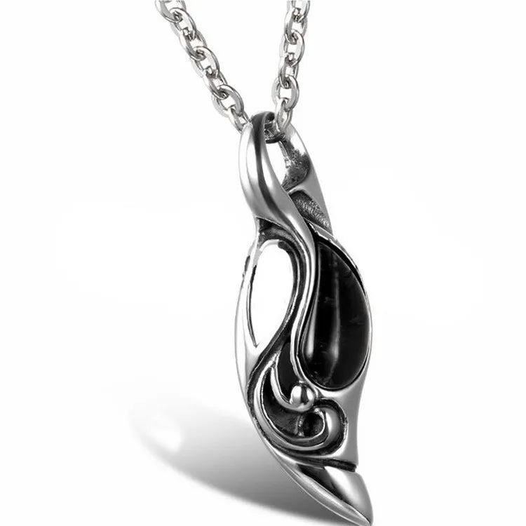 Fashion Vintage Western Jewelry Casting Custom Hiphop Retro Steel Pendant with Black Agate Stone Necklace