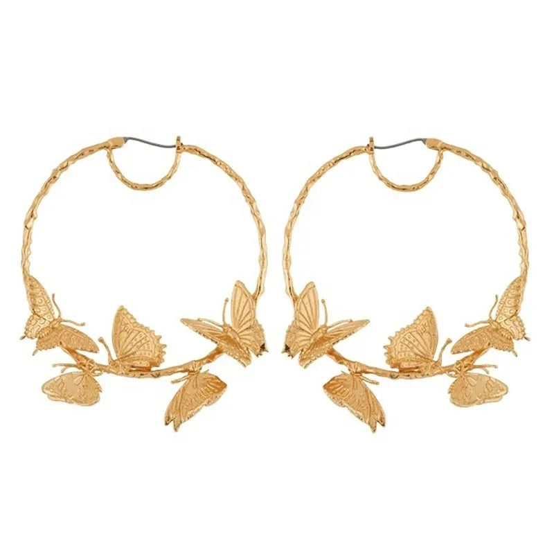 Butterfly Earrings Hoops Exaggerated Creative Gold Round Circle Luxurious Huggie Women's Hoop Earrings