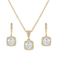Weiman 14K Gold Plated Cushion Cut Clear CZ Necklace and Earrings Set for Wedding or Party-Bridesmaid's Jewelry