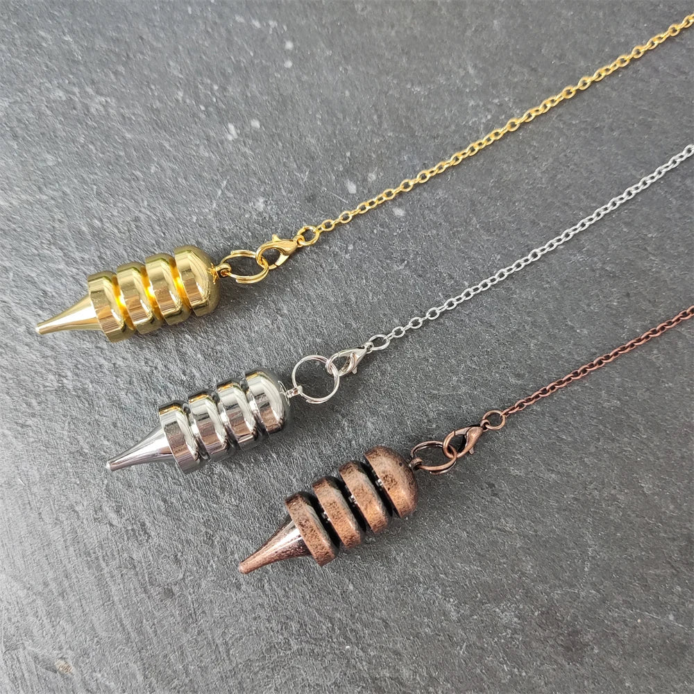 Best Quality Wholesale Bullet Point Metal Pendulums With Chain Gold Silver Plated Copper Alloy Healing Pendulos for Dowsing