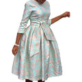 European and American Women's New Round Neck Jacquard Bow Large Swing Fluffy Skirt