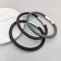 Fashion DIY Woven leather Hand rope stainless Steel magnetic buckle Men's custom engraved bracelet leather PU woven