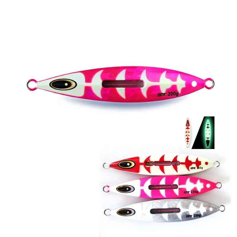 MISTER JIGGING 200g Laser Reflection Sticker Eyes Luminous Chemical Light Slow Pitch Metal Fishing Lure