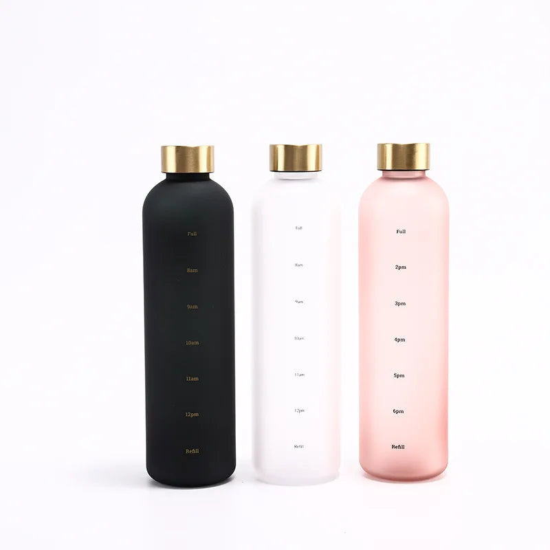 Tritan Water Bottle With Time Marker BPA Free Frosted Plastic Drink Bottle Outdoor Sport Plastic Water Bollte