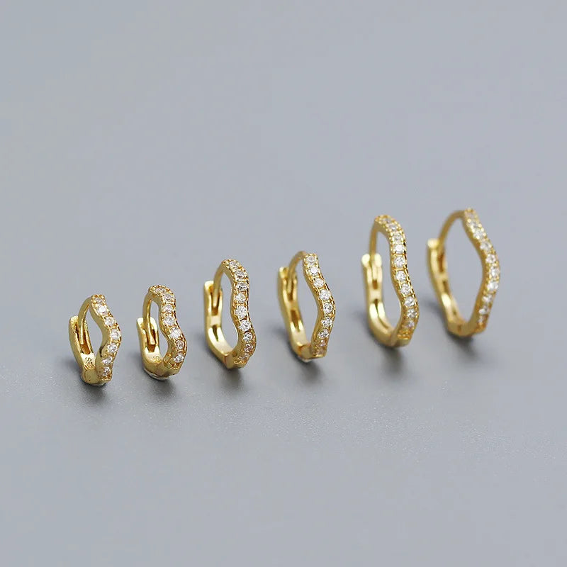 Fashion 6mm 8mm 10mm Multi Sizes Cubic Zircon Hoop Earrings Jewelry S925 Sterling Silver Wave Twist Stack Huggie Hoop Earrings