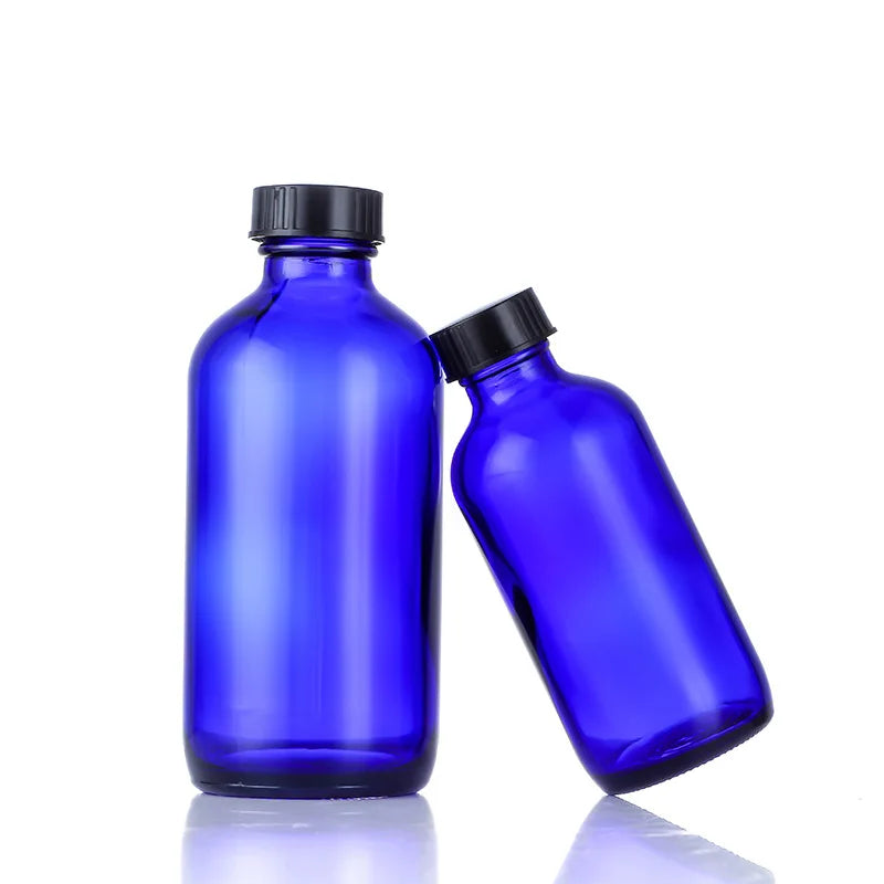 Refillable boston Glass Bottle 16 oz Cobalt Blue boston Round Bottles With Black Poly Cone Cap