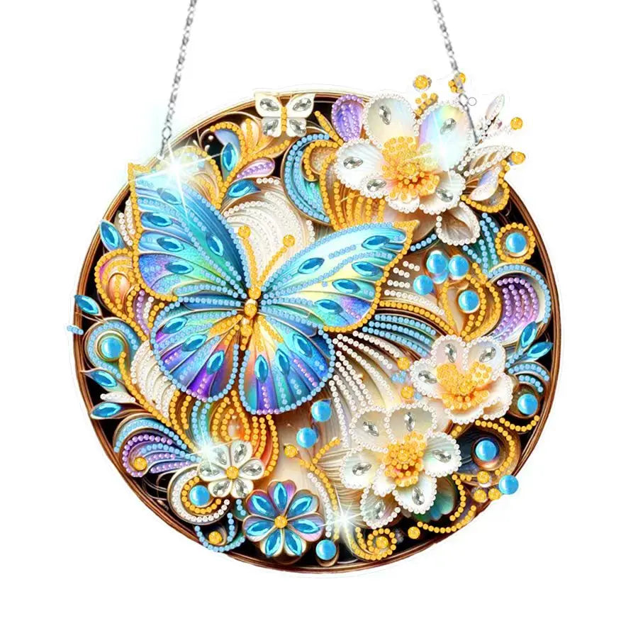 DIY Modern Butterfly Flower Diamond Painting Window Decor Hanging Ornament 5D Acrylic Diamond Painting Home Decor Pendant