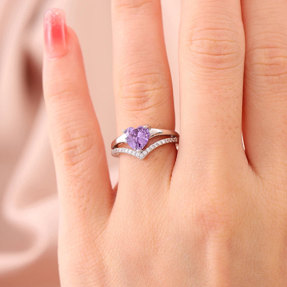 Hainon Classic Heart Shaped Zircon Ring Wedding Engagement Ring Jewelry