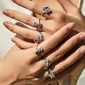 Daidan Mismatched Bling Luxury Rhodium Geometric Oval Engagement Water Drop Silver 925 Ring