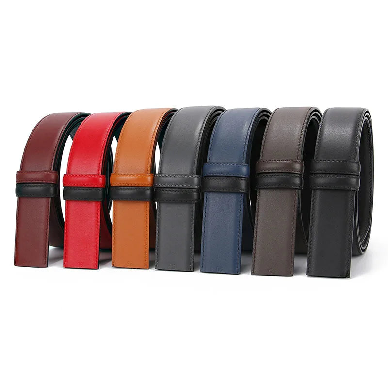 Men's Good Replacement Double Sided Saffiano Cow Hide Leather Belt Strap With No Buckle