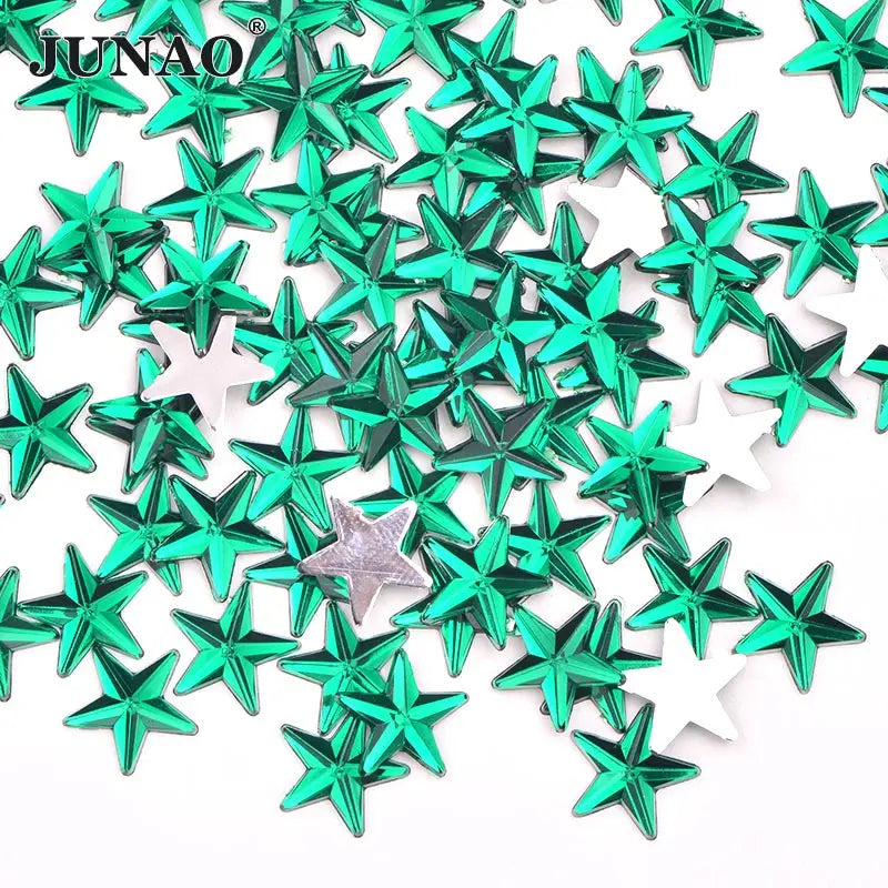 JUNAO 8mm Blue Crystal Stones DIY Glue on Nail Art Diamond Acrylic Rhinestones Star for Nail Salon