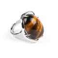 Brass Alloy Open Cuff With Genuine Big Single Precious Natural Stone Designs Finger Ring Jewelry Claw Setting for Men and Women