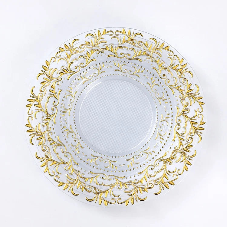 Gold Flower Rim Plastic Charger Plate Dishes for Weddings Party Table Setting Clear Charger Plate