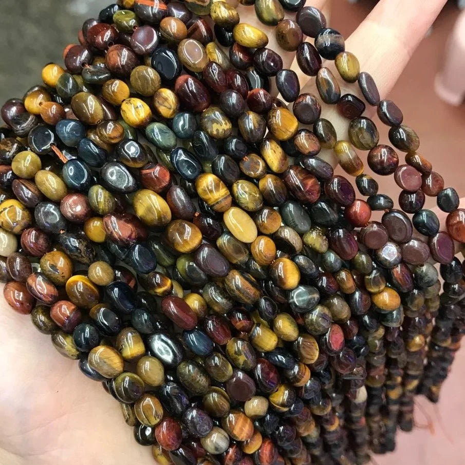 6-8mm Three-Color Tiger Eye Stone Beads Natural Energy Healing Power Round Irregular Shape Gravel Pebble Gemstone