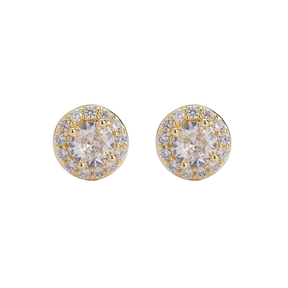 E058  Bling Bling Earrings for Women Ear Studs Brass 8mm CZ Fashion Jewelry Party Gift