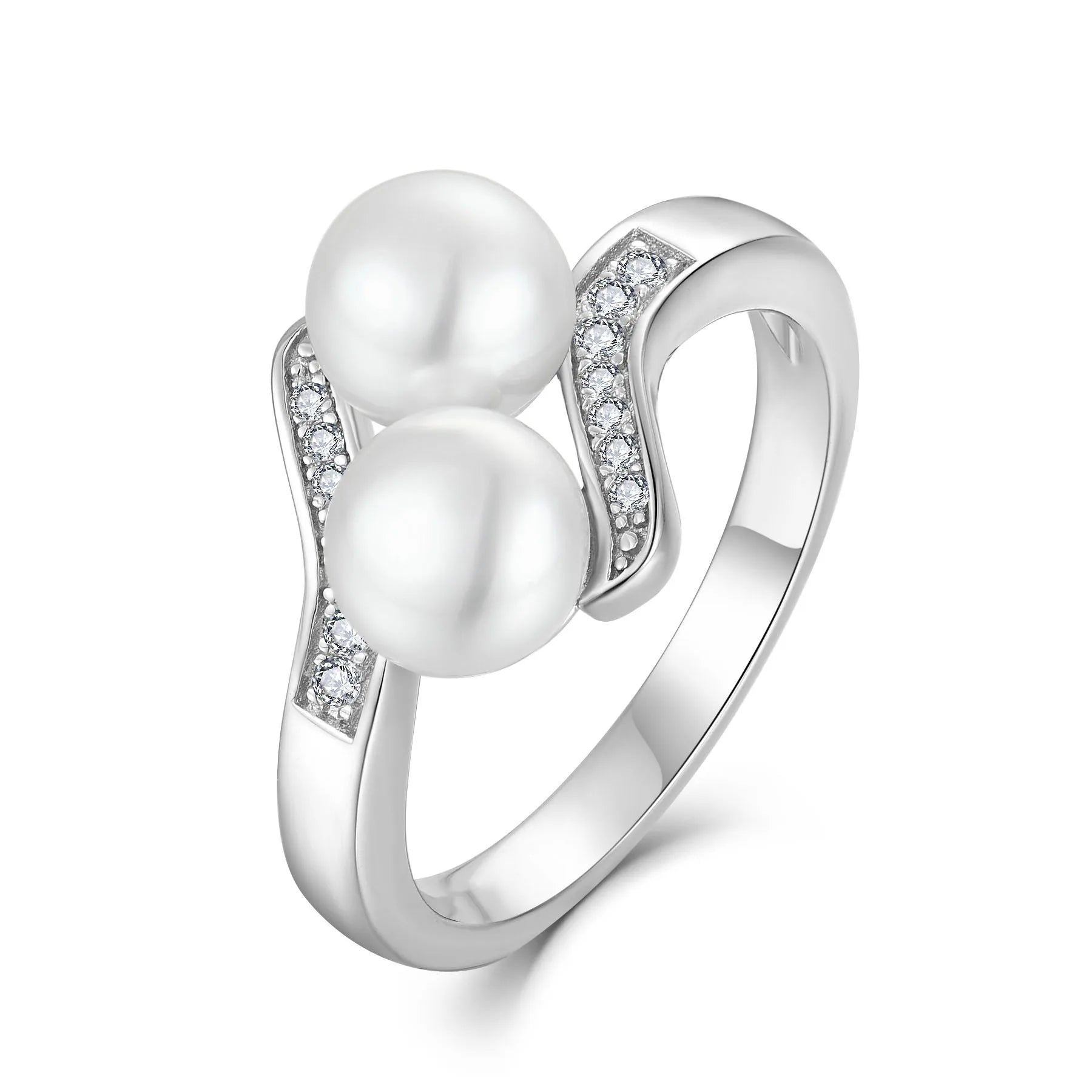 925 Sterling Silver Cubic Zirconia Simple Summer Style Hawaiian Fashion Fresh Water Pearl Ring With Mother