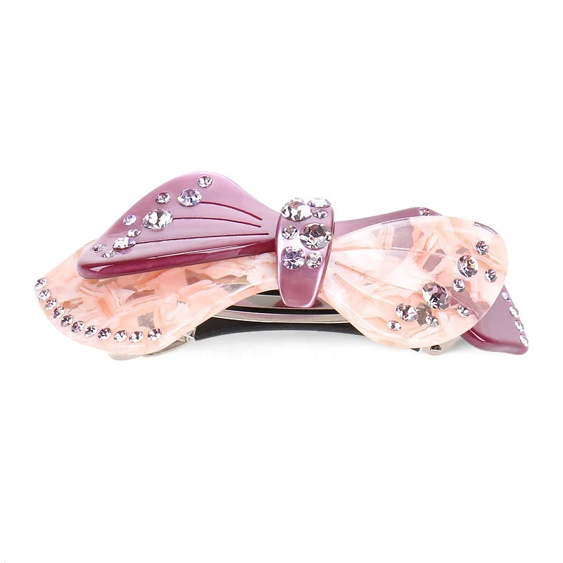 High-end Acetate Hair Accessories Classic Bowknot Inlay Rhinestone Barrette Clip Fashion Ponytail Hairpin