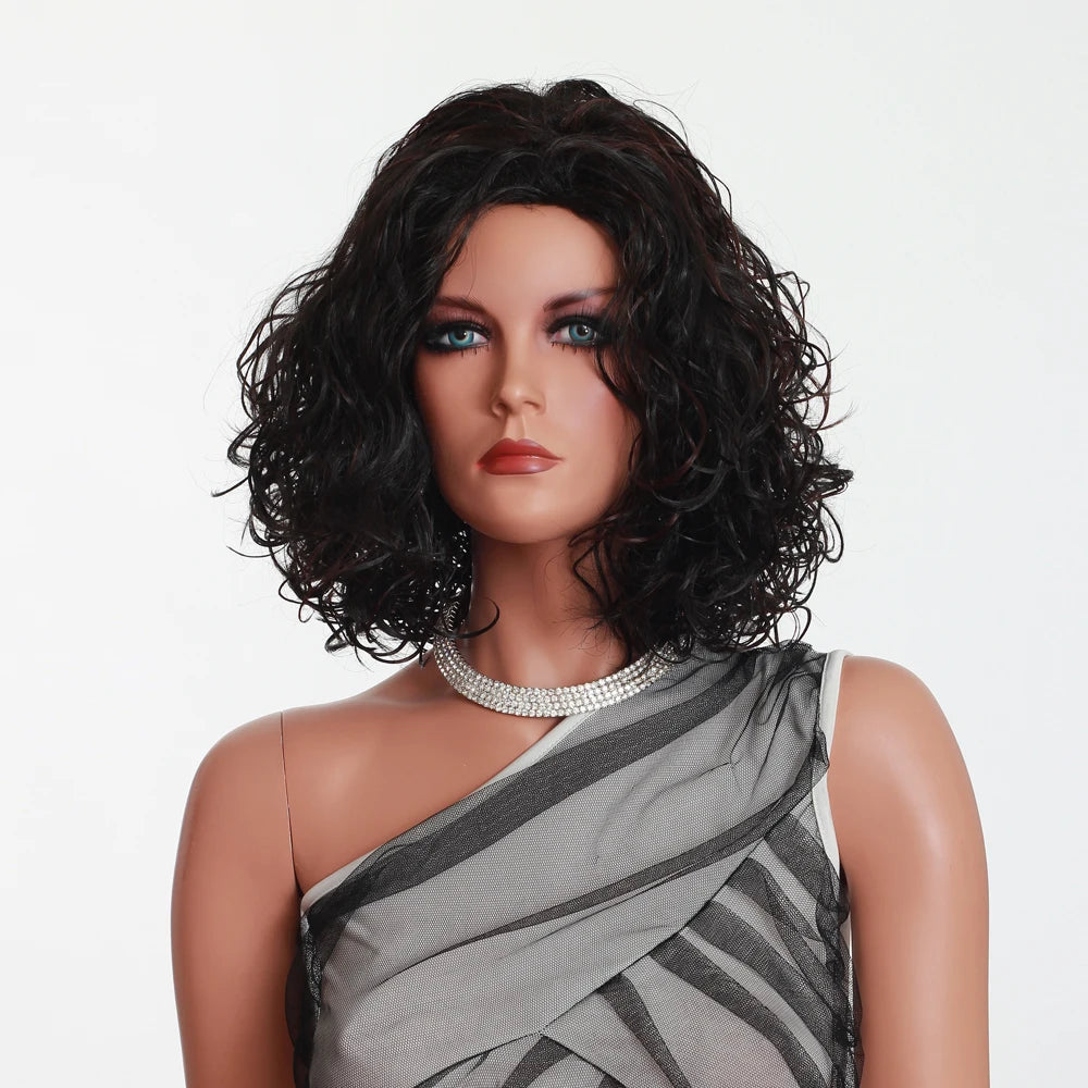 3820B Wholesale Price 100% Synthetic Hair Dark Brown Curly Hair Beauty Wig Display for Sale