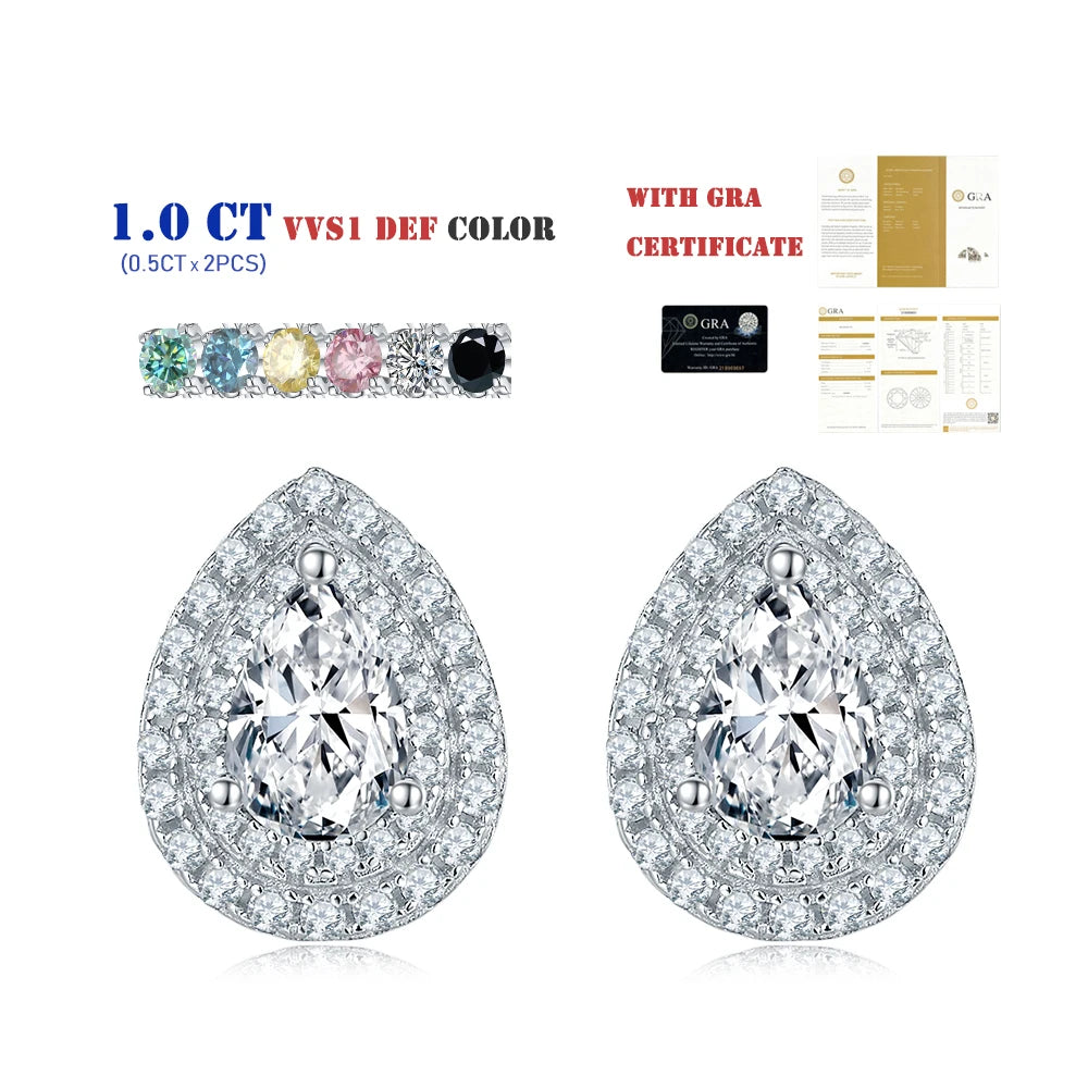 S93 Abiding Jewelry Factory 925 Sterling Silver Pear 1CT Moissanite Diamond Custom Double Halo Earrings for Women