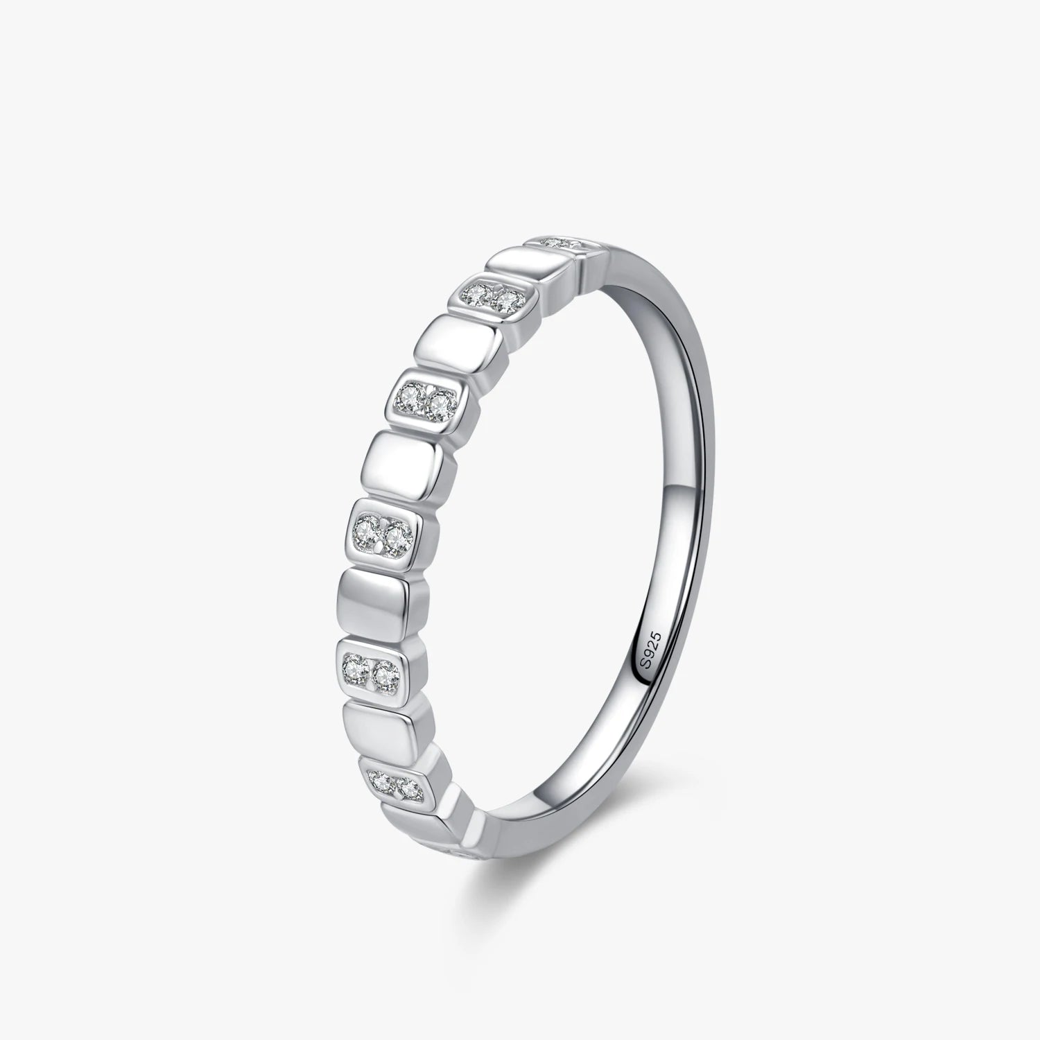 Ailmay Real 925 Sterling Silver SImple Geometric Design Zirconia Finger Ring Fashion for Women Anniversary Classic Jewelry Gift