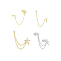 Canner Single Fashionable S925 Sterling Silver Plated 18k Gold Tassel Chain Single diamond Stud Earring