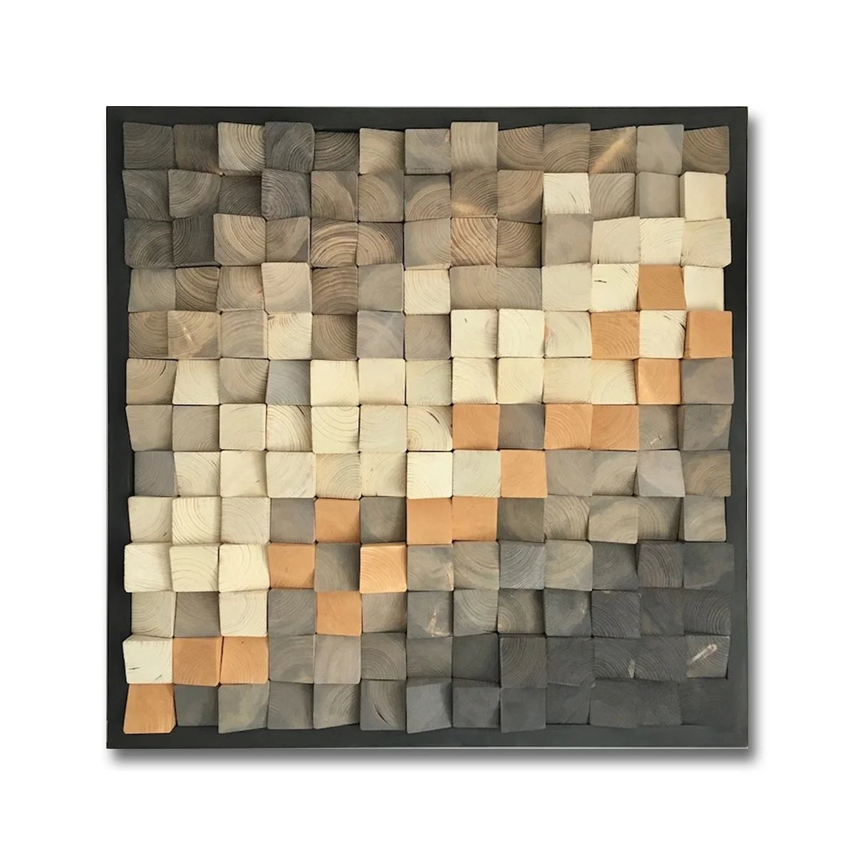 Large Black Gray White Artwork Wooden Mosaic Wall Art Panel Wood Carving for Livingroom Wall Wood Decoration with Frame