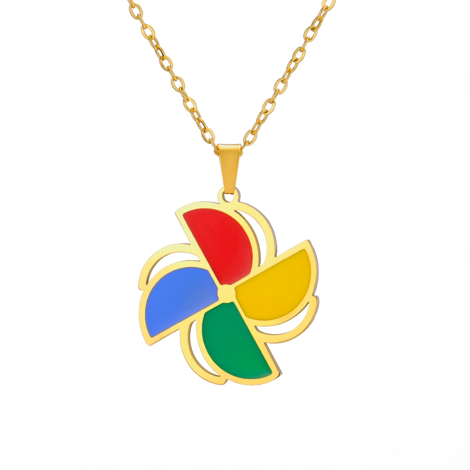 Cute Stainless Steel Windmill Enamel Charm Necklace Gold Plated Windmill Box Chain Pendant Necklace Jewelry Gifts for Women Men
