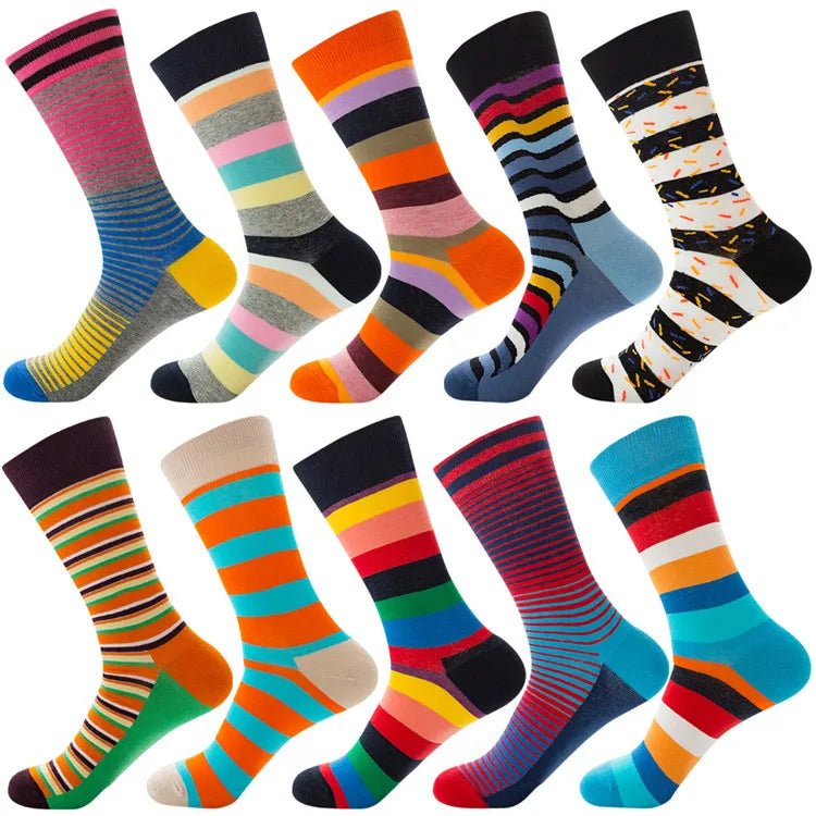 XIANGHUI Wholesale New Women Fashion Custom 10 Colors Geometric Strip Pattern Jacquard Tube Cotton Crew Colorful Socks
