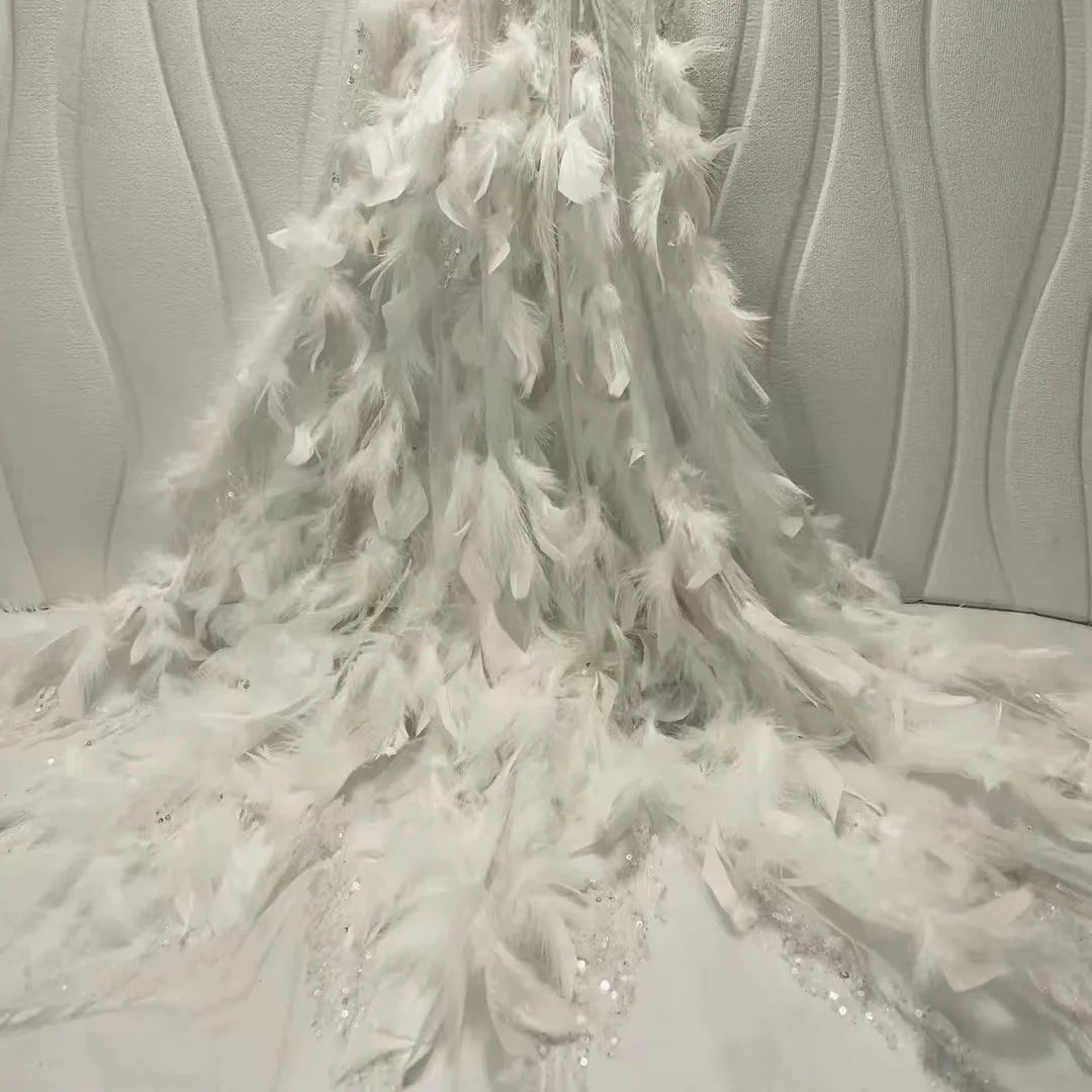 2023 New Arrival Fast Dispatch White Bridal Lace With Beads and Sequins Tulle Embroidery Fabrics for Wedding Dress