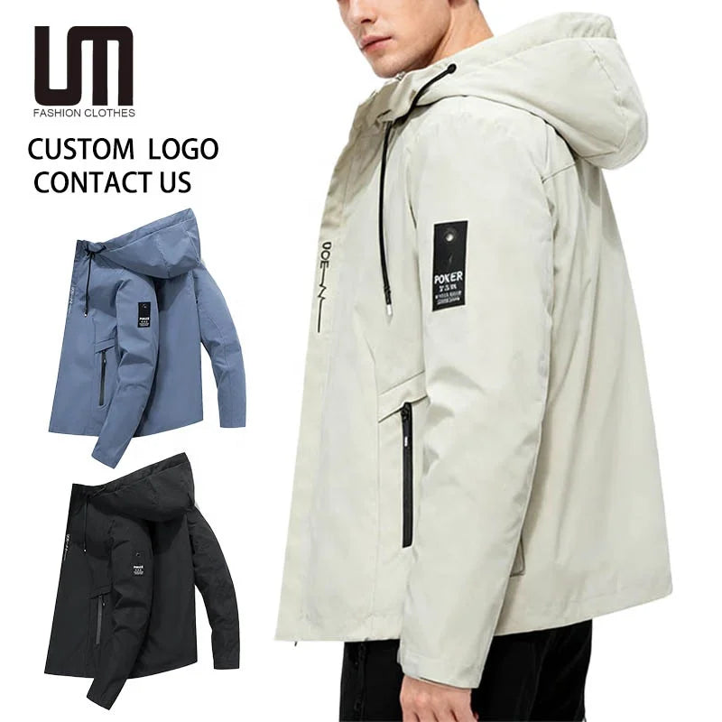 Custom Logo Wholesale Streetwear Autumn Winter Men Clothing Windbreaker Hooded Bomber Jacket  Plus Size Coats