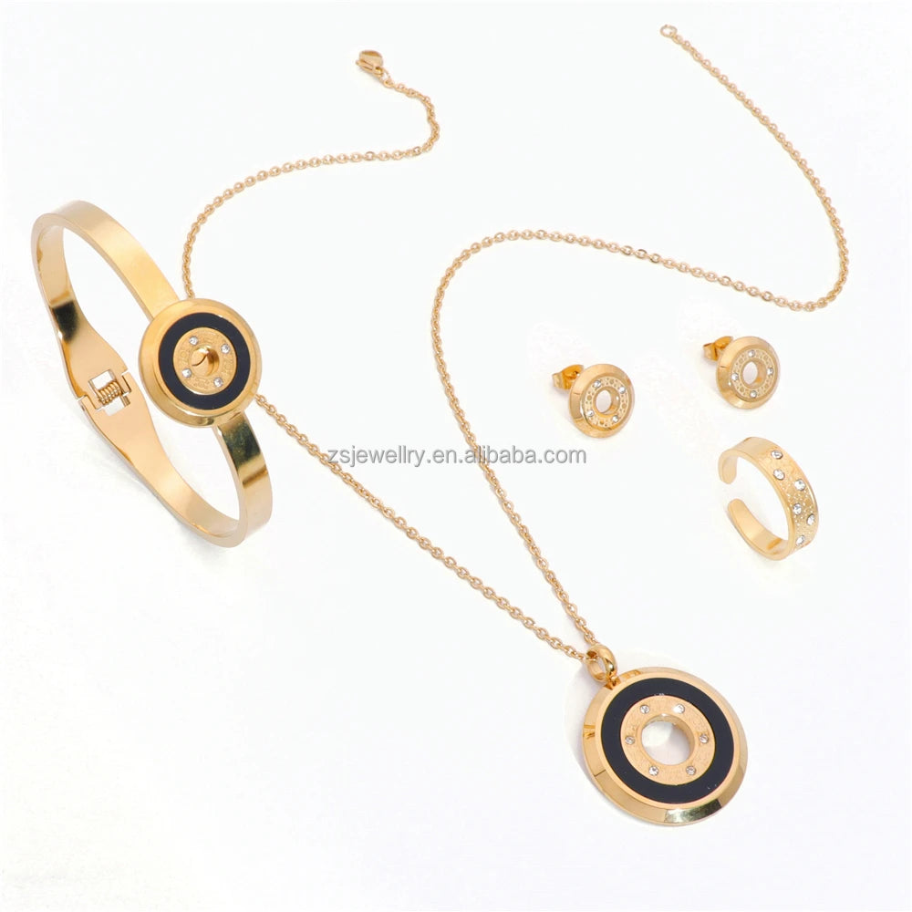 Ethiopian Classic 18K 24K Gold Plated Fine Jewelry Sets Zircon Pearl Stone Stainless Steel for Party Dubai Fashion Women's