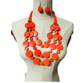 Women's Bohemian Geometric Wood Circle Wafer Multilayer Rainbow Necklace Earring Jewelry Set Link Choker Accessories for Gifts