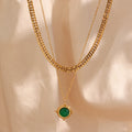 18K Gold Plated Stainless Steel Oval Pendant Necklace Fashionable Jewelry Natural Green Stone Turquoise Gemstone Wedding Gift