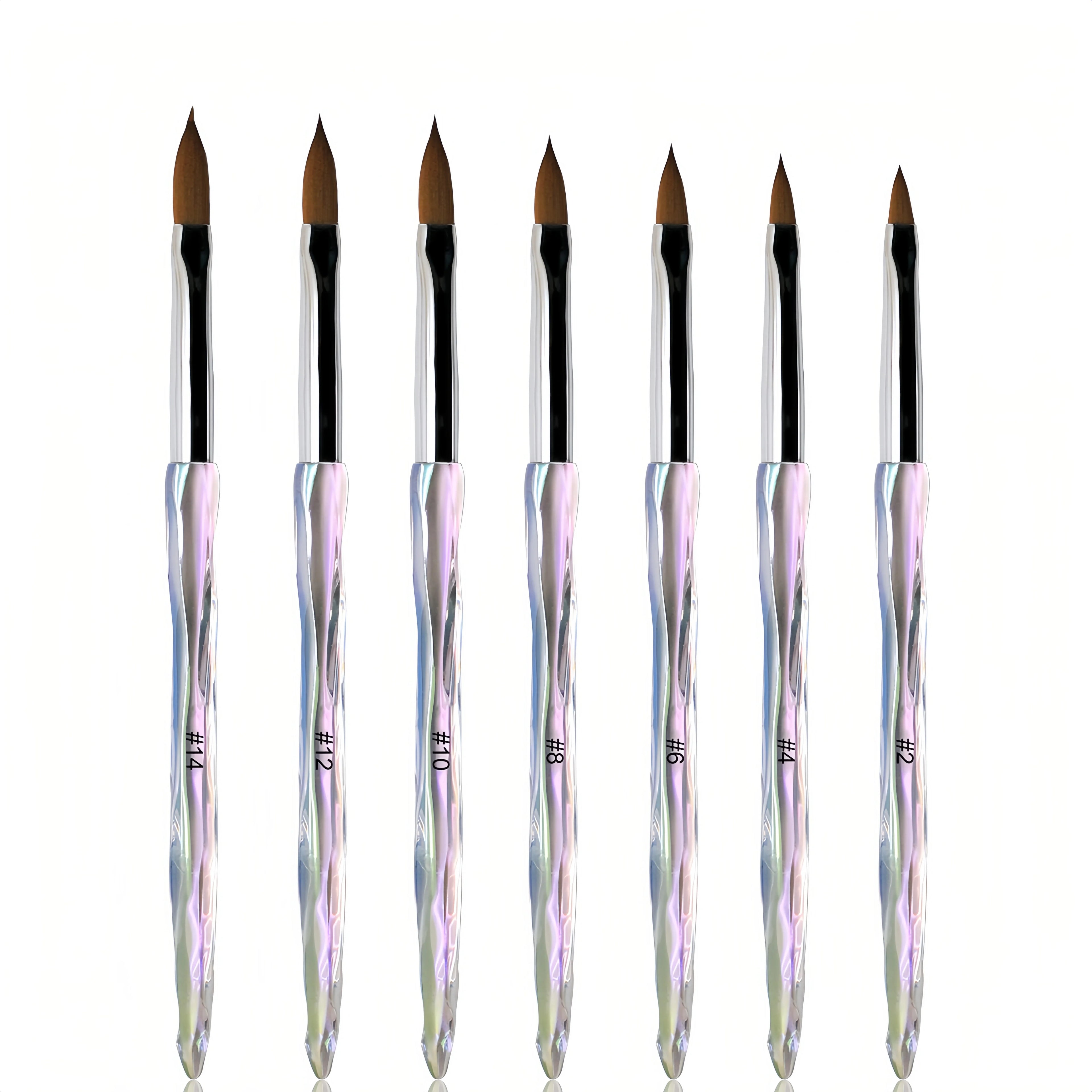 Custom Logo Flat Head Ombre Clear Acrylic Handle Kolinsky Acrylic Brush Professional 3D Acrylic Pen Durable Easy for Nail Salon