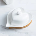 White Heart Spare Countertop Ceramic Butter Dish with Lid Butter Stick Holder Porcelain Butter Keeper Cover
