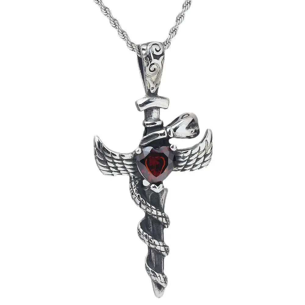 Vintage Jewelry Stainless Steel Serpent Snake Sword Necklace for Men