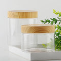 4oz 8 oz 500ml 800ml 1L Clear PET Plastic Cosmetic Jars with Bamboo Wood Lids Custom Logo Silk Screen Printing