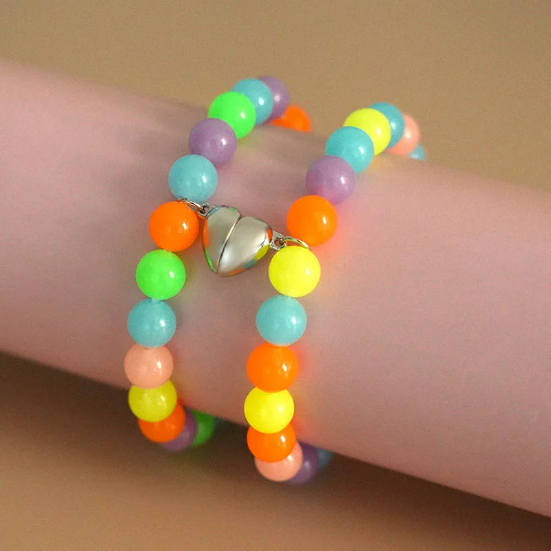 Fashion 2Pcs/Set Multilcolor Luminous Beads Bracelet Set for Friendship Jewelry for Lovers Distance Magnet Couple Bracelets