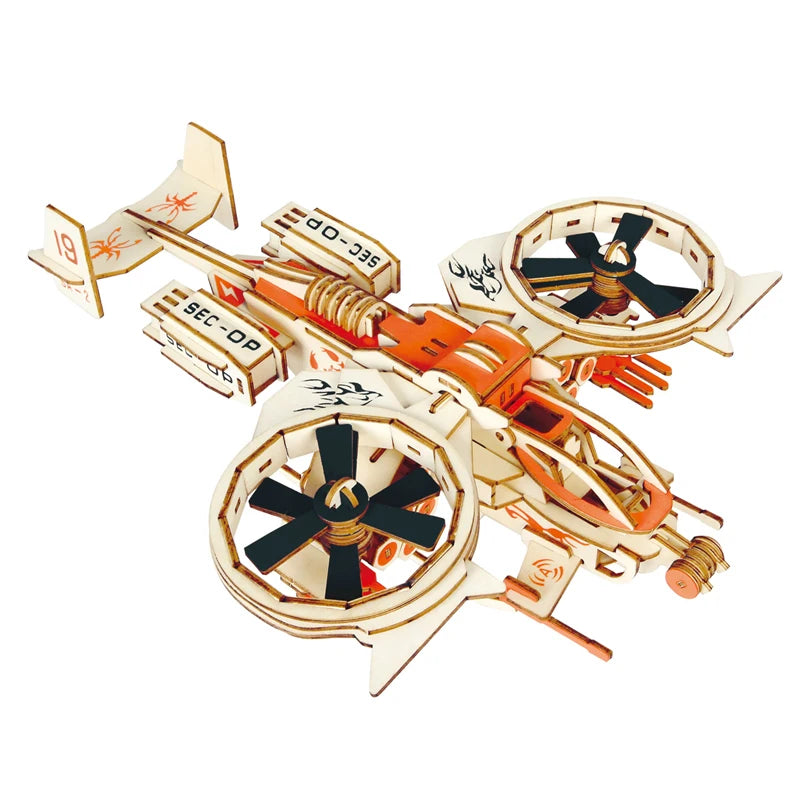 Children's Custom 3D Puzzle Wooden Toys Creative Fighter Spaceship Military Helicopter Model Kit Creative Wood Promotional