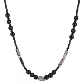 Fashion Jewelry Vintage Hip Hops Stainless Steel Men Black Agate Natural Stone Beads Chain Necklace