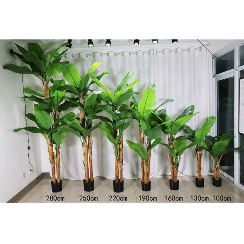 Home Decor Green Simulation Plastic Small Potted Fake Plant Tree Big Giant Artificial Banana Rubber Leaves Tree with Real Bark