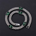 14MM Fashion Green Diamond Butterfly Cuban Necklace Hip Hop Trendy Silver Miami Link Chain Iced Out Necklace